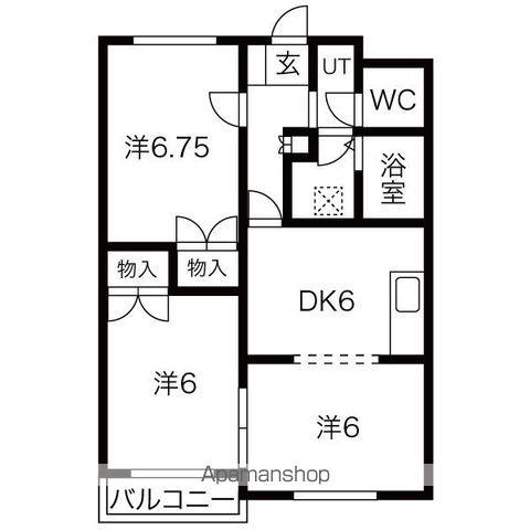 コートルグラン高松(3DK/2階)の間取り写真