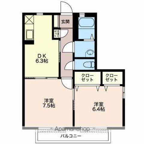 メゾン花水木A棟(2DK/2階)の間取り写真