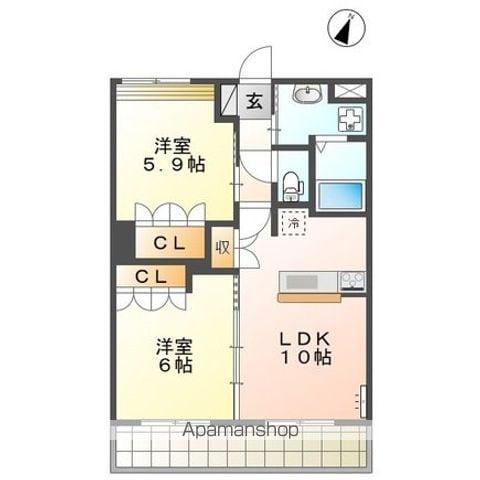 エミスフェール綾織(2LDK/2階)の間取り写真