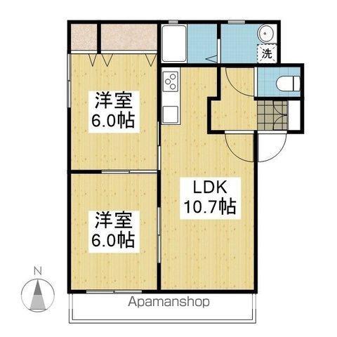 バリュージュ古川南B棟(2LDK/2階)の間取り写真