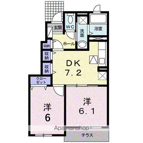 アルカンシェルB(2DK/1階)の間取り写真