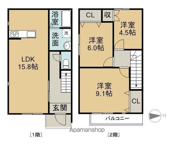 BELLEVIE TAKATSU(3LDK/1階)の間取り写真