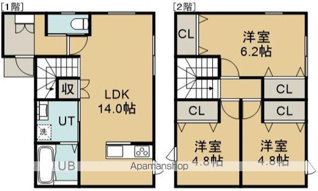 函館市電本線湯川線 湯の川駅 徒歩19分 2階建 築9年(3LDK)の間取り写真