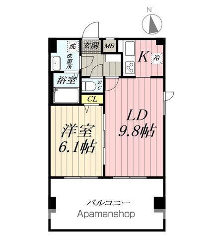 ペアパレス六町環七北通(1LDK/5階)の間取り写真