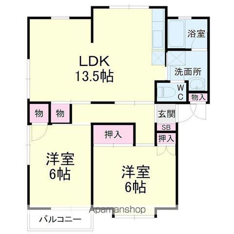 ハイツグリーンB(2LDK/1階)の間取り写真