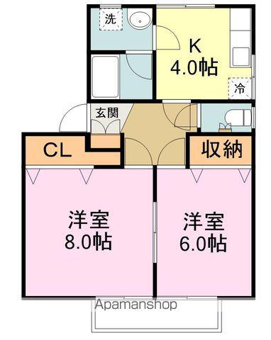 プラセール愛子(2K/2階)の間取り写真