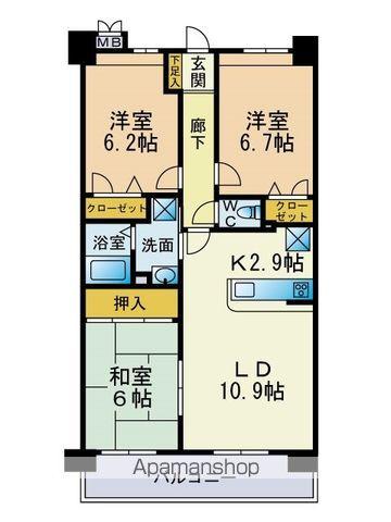 ベルメゾン平尾山荘通(3LDK/2階)の間取り写真