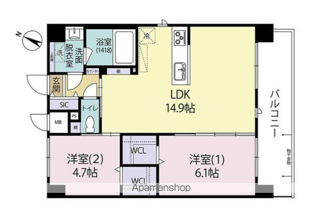 ARISTA箱崎(2LDK/7階)の間取り写真