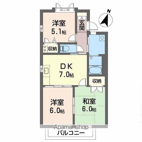パークヒル津田 A棟(3DK/1階)の間取り写真