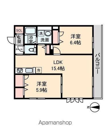 くぬぎ山2丁目ハイム(2LDK/1階)の間取り写真