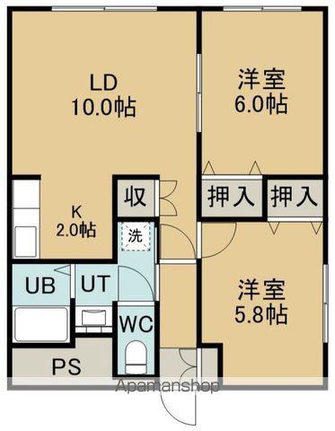 ピュアパレス川原(2LDK/3階)の間取り写真