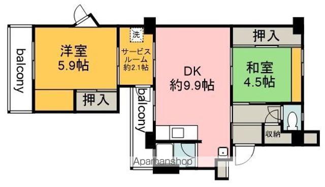 UR神代(2DK/2階)の間取り写真