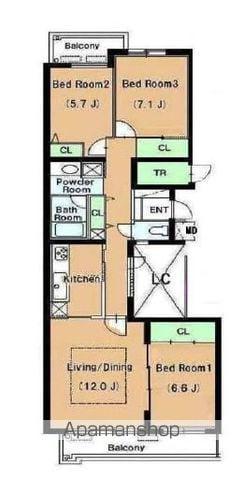 リュゼ経堂(3LDK/3階)の間取り写真