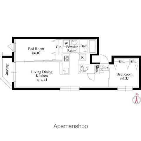 グランパセオ代々木上原Ⅱ(2LDK/1階)の間取り写真
