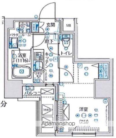 ルクレ墨田緑Ⅲ(1K/8階)の間取り写真