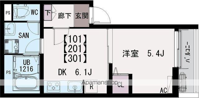 IXO熊野前駅(1DK/1階)の間取り写真