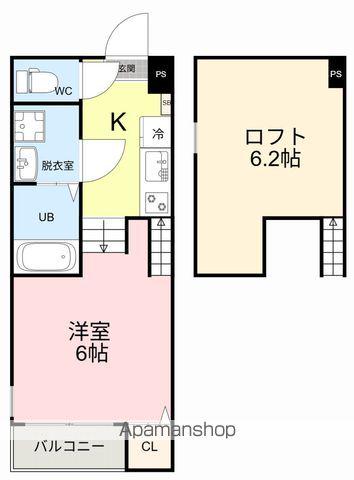 ハーモニーテラス萩野町Ⅱ(1K/2階)の間取り写真