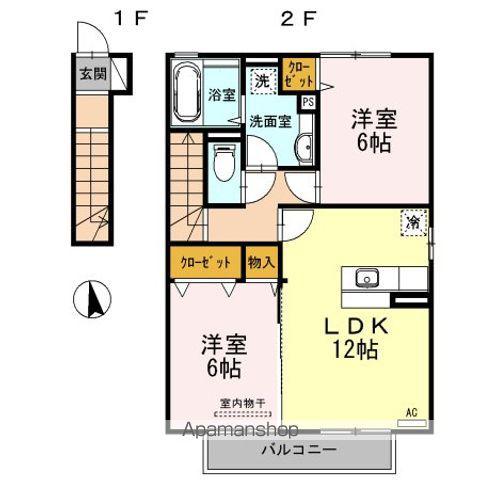 ヴィラコートJ2(2LDK/2階)の間取り写真