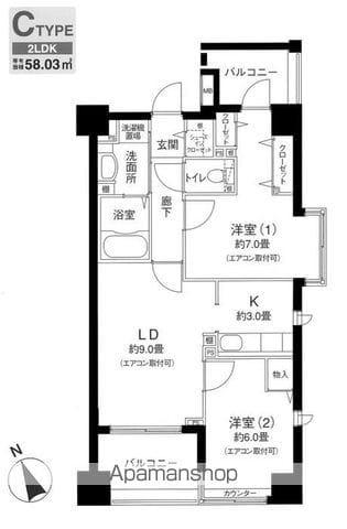 ロサブリーズ本牧(2LDK/6階)の間取り写真