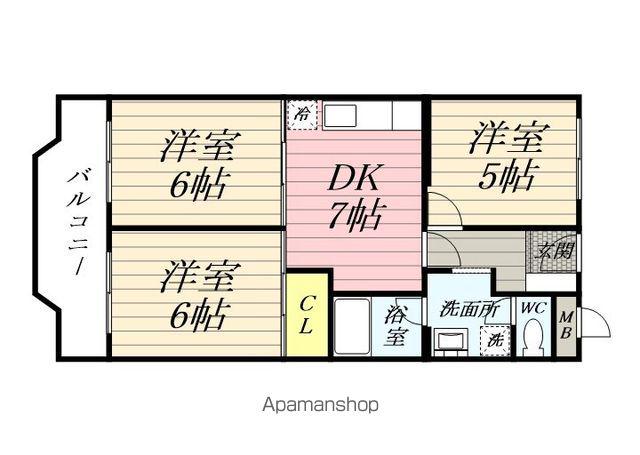 ゆりの木マンション(3DK/2階)の間取り写真