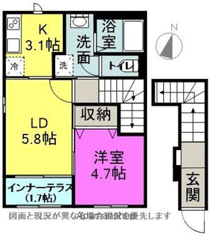DAYR 庄内(1LDK/2階)の間取り写真