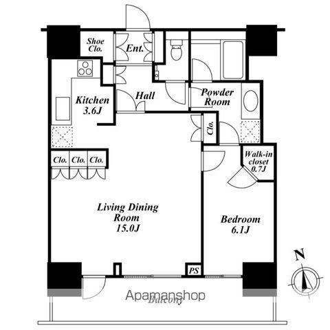 リエトコートアルクスタワー(1LDK/13階)の間取り写真