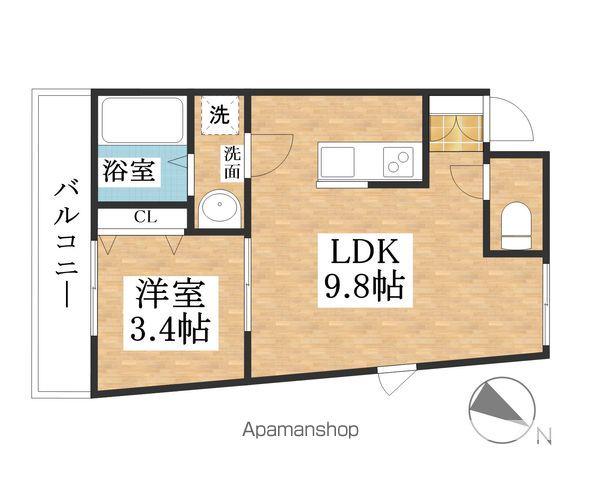 ティンガーラ須ヶ口 イースト(1LDK/2階)の間取り写真