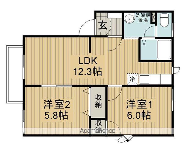 ジュネス砥川(2LDK/2階)の間取り写真