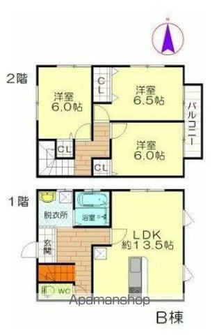 蓮田市貝塚テラスハウス(3LDK)の間取り写真