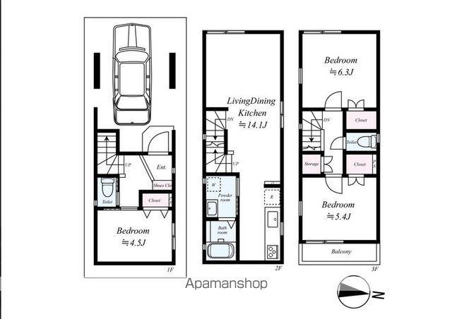 横浜線 菊名駅 徒歩14分 3階建 築1年(2SLDK)の間取り写真