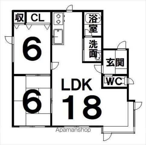 西２４南３上下二戸借家Ｂ(2LDK)の間取り写真