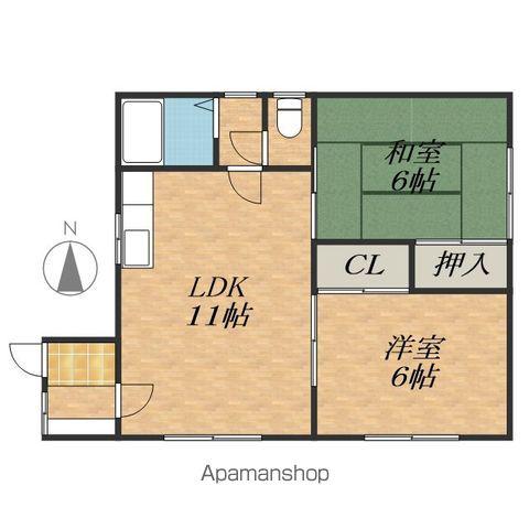 根室本線 帯広駅 バス乗車時間：16分 西６条２７丁目バス停で下車 徒歩2分 1階建 築37年(2LDK)の間取り写真