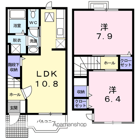 信越本線 直江津駅 徒歩7分 2階建 築21年(2LDK/1階)の間取り写真