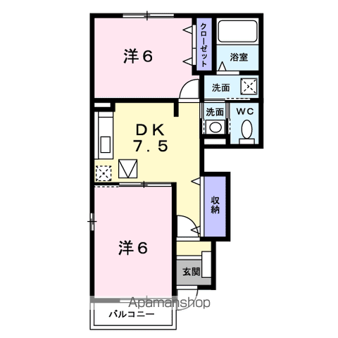 グレイスフルB(2DK/1階)の間取り写真