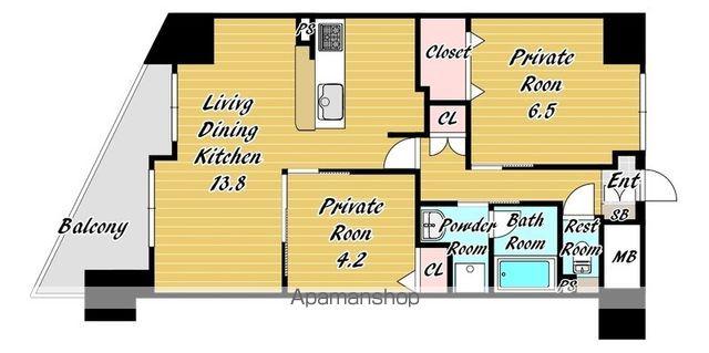 シュワーブ三国ヶ丘(2LDK/2階)の間取り写真