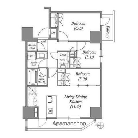 ACP RESIDENCE錦糸町(3LDK/4階)の間取り写真
