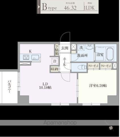 ベルエスパス箱崎(1LDK/6階)の間取り写真