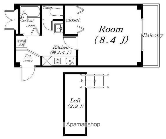 センターウイング(1K/2階)の間取り写真