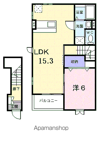 エアリー・ガーデンC(1LDK/2階)の間取り写真