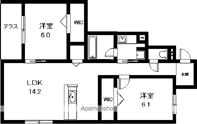 クレストリア(2LDK/1階)の間取り写真