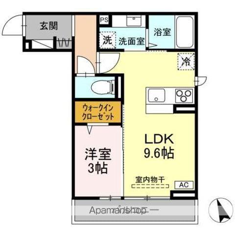 甲府市宝1丁目PJ(1LDK/3階)の間取り写真