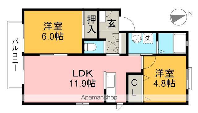 ラ・ベルターナⅡ A棟(2LDK/2階)の間取り写真