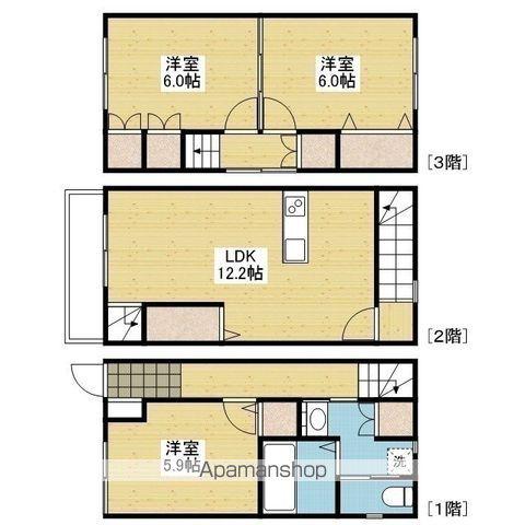 アルト松前 西棟(3LDK/1階)の間取り写真