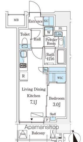 シーズンフラッツ浅草六丁目(1DK/6階)の間取り写真