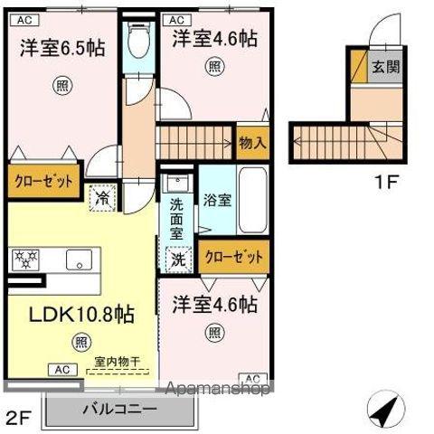 フォレストウッド A棟(3LDK/2階)の間取り写真