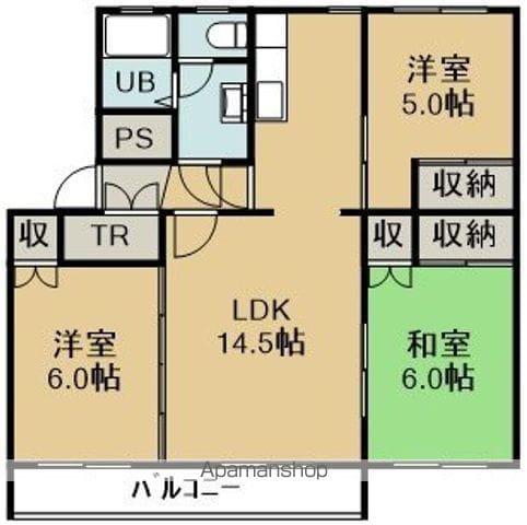 テレパレス函館吉川(3LDK/2階)の間取り写真