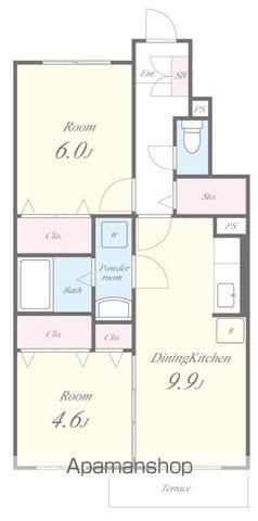 オーベルジュ(2DK/1階)の間取り写真