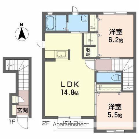 シャーメゾンAZZURRIC(2LDK/2階)の間取り写真