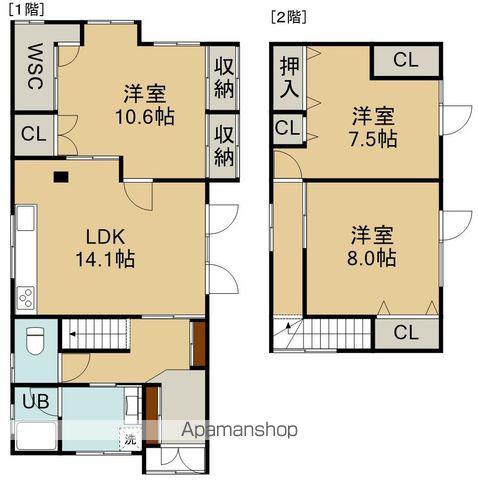 函館市電本線湯川線 五稜郭公園前駅 徒歩14分 2階建 築59年(3LDK)の間取り写真