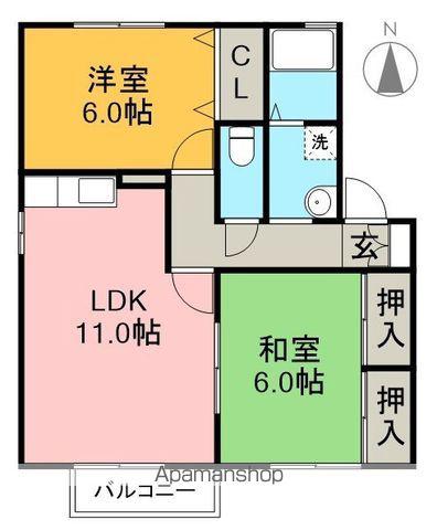 セジュール柿の木Ⅱ(2LDK/1階)の間取り写真